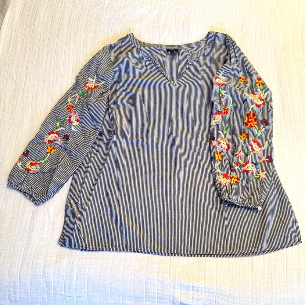 Talbots Embroidered Stripe Popover Shirt